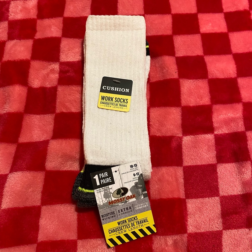 White black and lime green long tube work socks